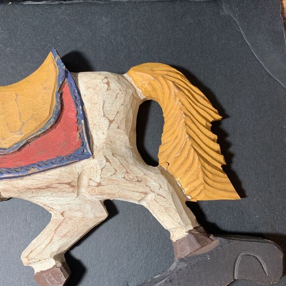 Antique Wooden Rocking Horse Wall Plaque Hanging Wood Picture Décor Nursery Deco - Picture 5 of 7